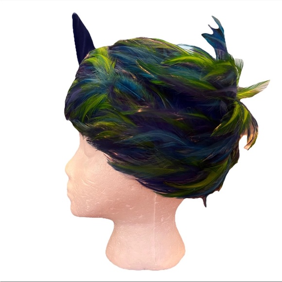 Womens Vintage Feather Hat Fascinator Cap 50s 60s Union Made In USA - Picture 2 of 7